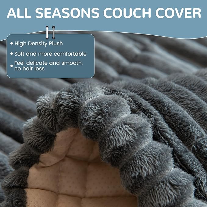 OTOB Couch Covers for Dogs Washable, Non Slip Plush Sofa Cover Kids Pet Friendly Furniture Protector, All Seasons Soft Cozy Fuzzy Sofa Slipcovers Dog Bed Mats (Dark Gray, 31.5" x 63.0'')