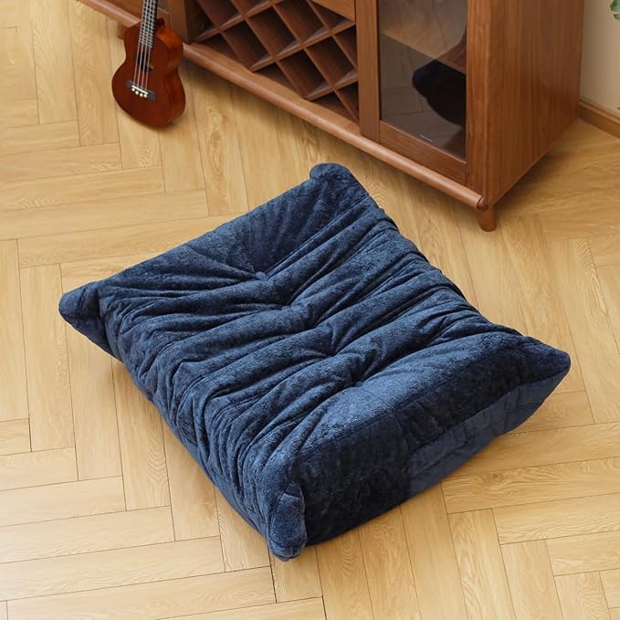 N&V Ottoman, Mid Century Armless Floor Sofa, Soft Premium Chenille Floor Lounge Chair, Foam Sofa Accent Chair for Living Room Bedroom and Office (Blue, Ottoman)