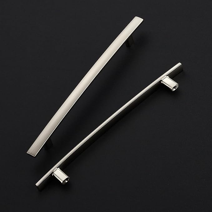 10 Pack Cabinet Handles 7.5" Hole Center - Curved Cabinet Pulls Brushed Nickel Drawer Pulls for Kitchen Cupboard Solid Hardware for Dresser Drawer Arch Hardware