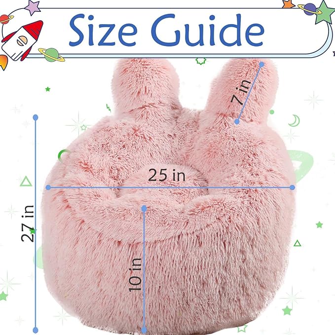 Bean Bag Chair for Kids with Plush Faux Fur Cover, 2.5FT Memory Foam Filled Bean Bag for Teens & Kids, Lazy Sofa for Living Room/Bedroom/Dorm, Rabbit-Ears Design