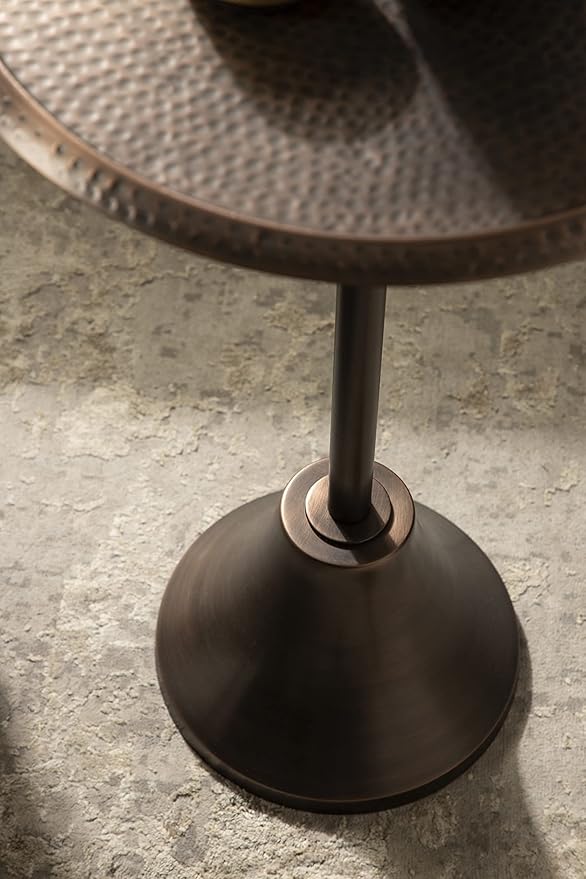 Kate and Laurel Sanzo Modern Pedestal Side Table; 15 x 15 x 24; Bronze; Decorative End Table with Hammered Tabletop for Use as a Bedroom Nightstand or Living Room Accent
