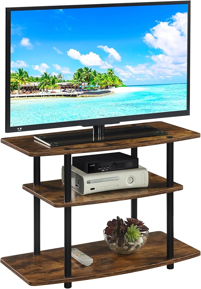 Convenience Concepts Designs2Go No Tools 3-Tier TV Stand 31.5" - Entertainment Center for TVs up to 37 Inches, Modern TV Console with Shelves for Living Room, Family Room, Barnwood/Black