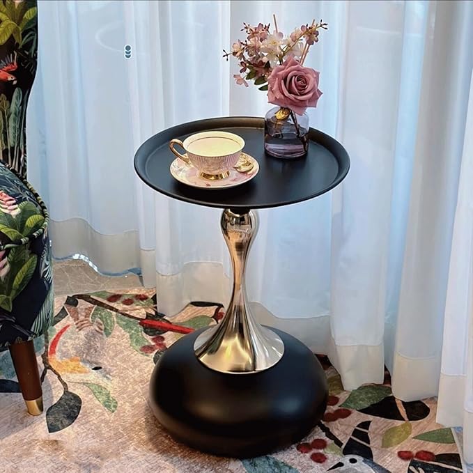 Elegant Modern Side Table - Featuring a Unique Hourglass Design, Ideal for use in Living Rooms, cafes, Dining Rooms, bedrooms, and Outdoors - a Fashionable Decoration (1, Black)