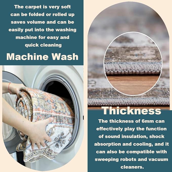 Washable Area Rug 2'x3' Floral Blue Door Mat Vintage Distressed Doormat Indoor Entrance Traditional Thin Rug Floral Print Non Slip Carpet for Kitchen Bathroom Bedroom Living Room
