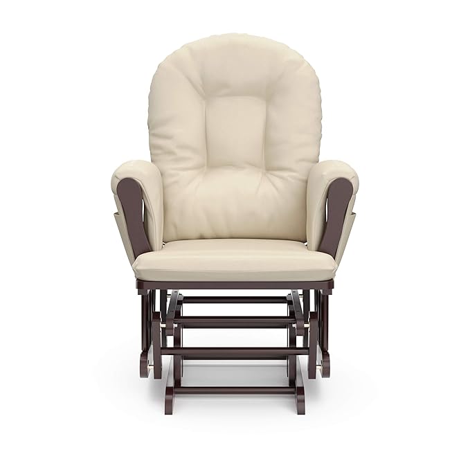 Storkcraft Premium Hoop Glider & Ottoman (Espresso with Beige) — GREENGUARD Gold Certified, Solid Wood Craftsmanship, Convenient Storage Pockets, Smooth-Gliding Chair for Nursery, Multi-Award-Winning