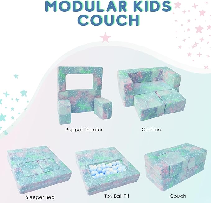 MeMoreCool Kids Play Couch for Playroom, Toddler Glow in Dark Sofa, Modular Bedroom Furniture