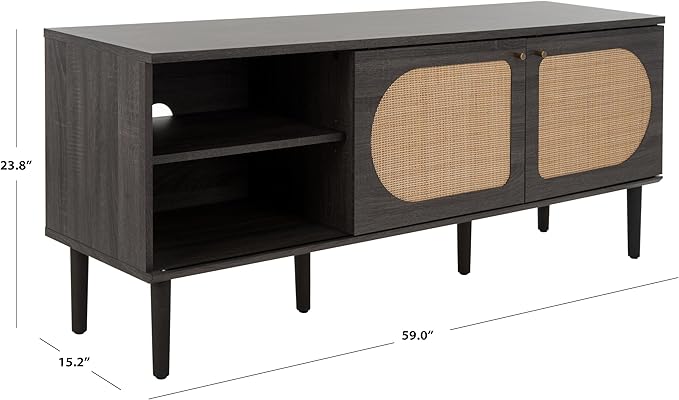SAFAVIEH Claude TV Stand for up to 65" Flatscreen – Distressed Black, 2 Sliding Doors with Interior Storage, 2 Open Shelves, Entertainment Media Console (MED9610E)
