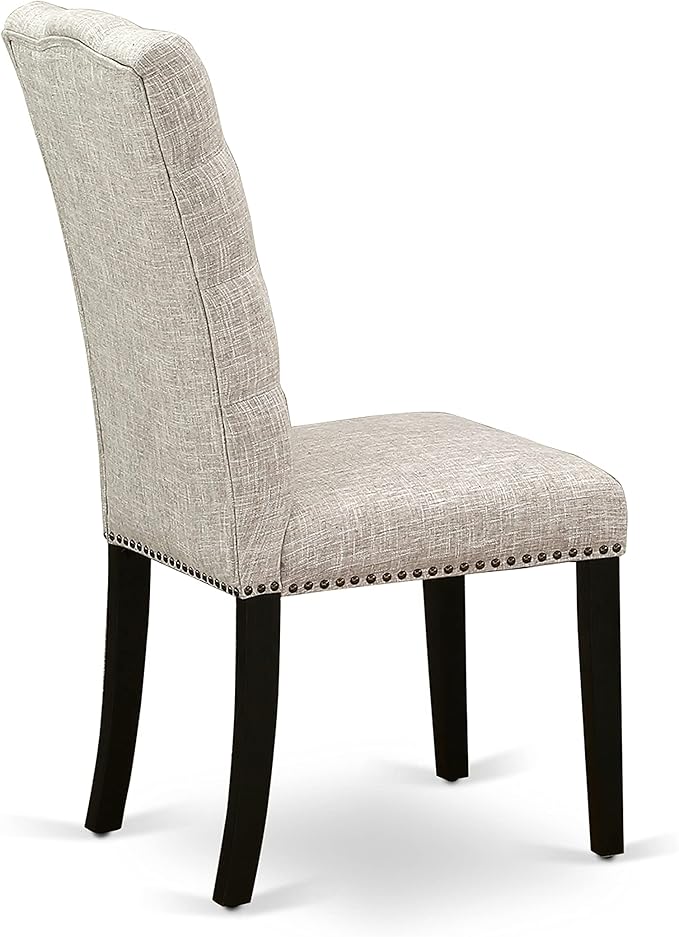 East West Furniture ELP6T35 Elsa Parson Dining Room Chairs - Button Tufted Nailhead Trim Doeskin Linen Fabric Padded Chairs, Set of 2, Wirebrushed Black