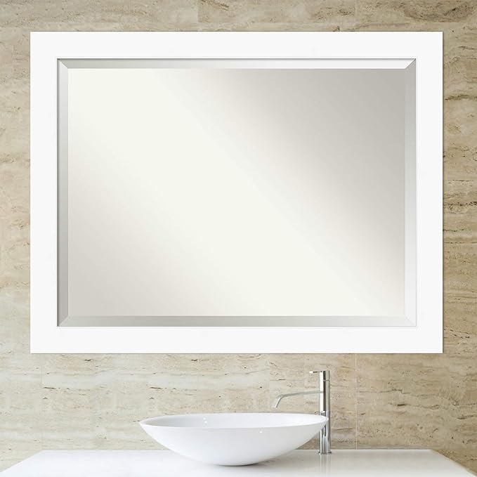 Amanti Art White Bathroom Mirror for Over Sink, 36x46 Cabinet White Rectangle Vanity Mirror, X-Large Modern Contemporary Frame, Hangs Horizonally and Vertically, Bathroom Wall Decor, Beveled Edge