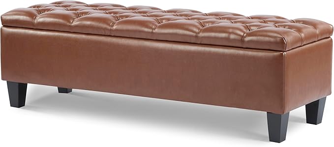 Christopher Knight Home Ottilie Faux Leather Storage Ottoman Bench, Wooden Rectangular Ottoman with Storage, Bedroom End of Bed Foot Stool, Entryway Ottoman Footrest, Living Room Extra Seat, Brown