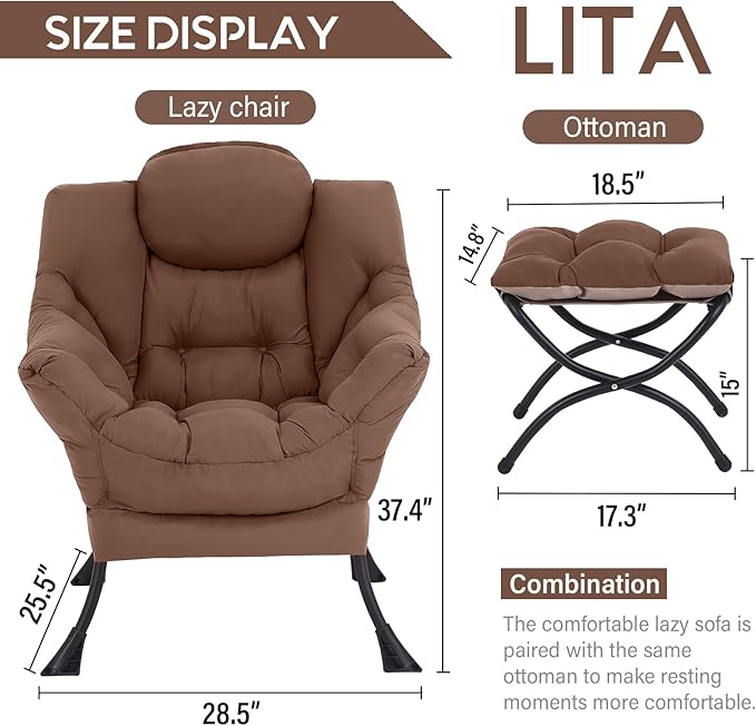 LITA Modern Accent Leisure Upholstered Sofa Chair, Contemporary Lounge Reading Chair with Armrests and a Side Pocket for Living Room, Bedroom & Small Space, Dark Brown