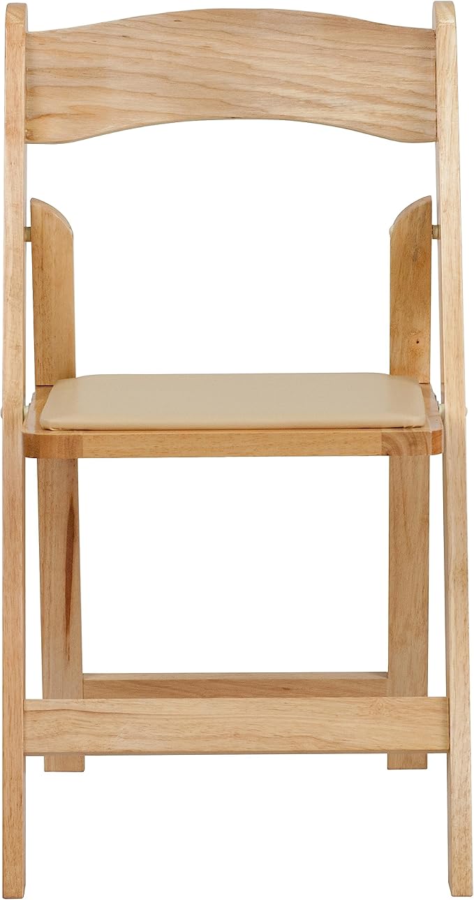 Flash Furniture Hercules Series Beechwood Folding Event Chairs with Padded Seats, Modern Wooden Folding Banquet Chairs, Set of 4, Natural
