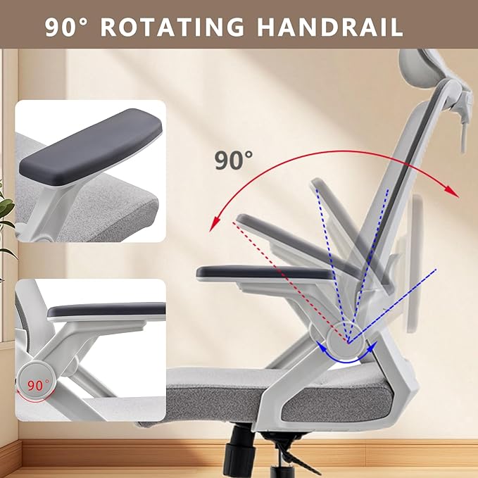 Ergonomic Swivel Task Chair High Back Home Desk Chair Computer Office Chair Mesh Rolling Work Chairs with Headrest and Lumbar Support Grey