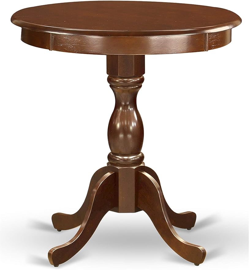 East West Furniture ESGA3-MAH-32 3 Piece Dining Table Set for Small Spaces Contains a Round Wooden Table with Pedestal and 2 Light Beige Linen Fabric Parson Chairs, 30x30 Inch, Mahogany