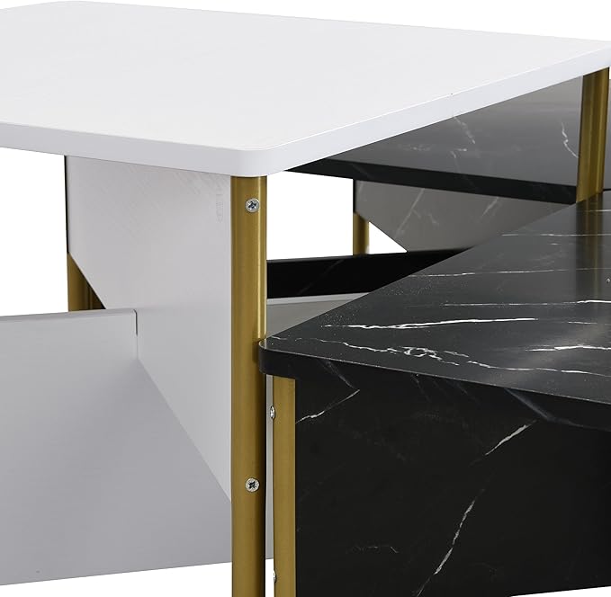 Christopher Knight Home Lana Wooden Nesting Coffee Table Set of 4, Mid Century Modern Square Living Room Table, Free Adjustable Shape Table, Versatile and Stylish Living Room Furniture, White + Black