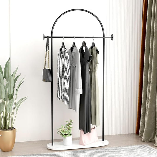 Black Clothing Rack, Modern Clothes Rack with Shelf, Heavy Duty Freestanding Coat Rack, Metal Coat Hanger Stand with Hooks for Boutique Office