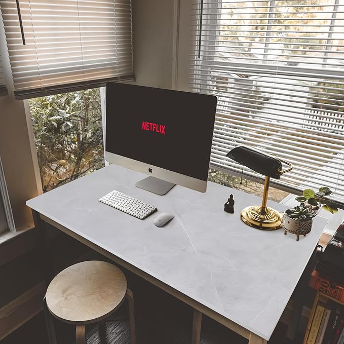 Kaboon Universal Tabletop 55"x23.62", Solid One-Piece Melamine Table Top, Double Desk L-Desk DIY, Home and Office Countertop, White Rock