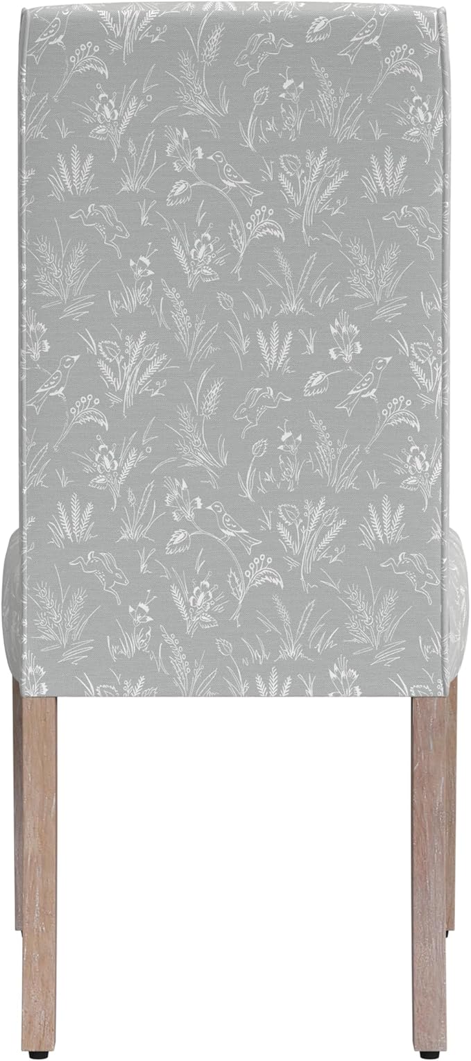HomePop Scalloped Detail Dining Chair|Upholstered Parsons Dining Chairs |Decorative Home Furniture, Light Gray Floral with Animal Motifs (Set of 2)