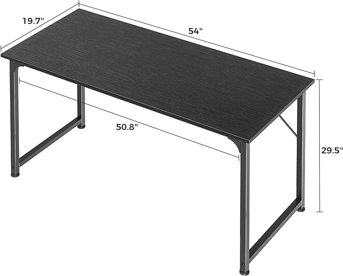 Huuger Computer Desk, 55 Inch Home Office Desk, Gaming Writing Work from Home Study Desk, Large Legroom, Sturdy Metal Frame, Modern Simple, Black