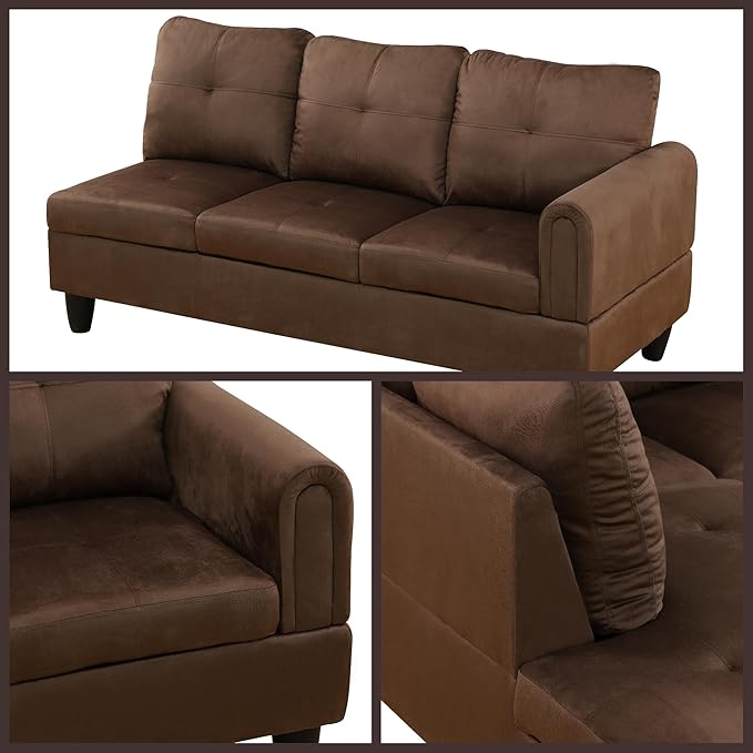 L Shaped Couch Sectional Couches with Chaise, 3 Pieces Modular Convertible Sofa for Living Room Furniture Sets and Small Apartment, Chocolate