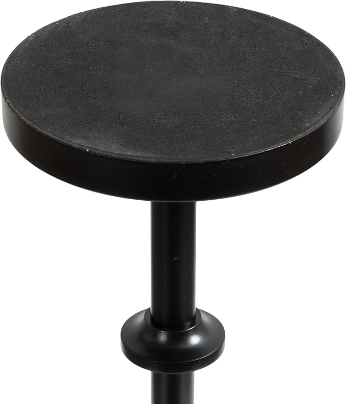 Kate and Laurel Engles Modern Adjustable-Height Pedestal Drink Table; 10 x 10 x 30; Natural Wood and Black; Transitional Round Indoor Metal Plant Stand with Solid Wood Tabletop