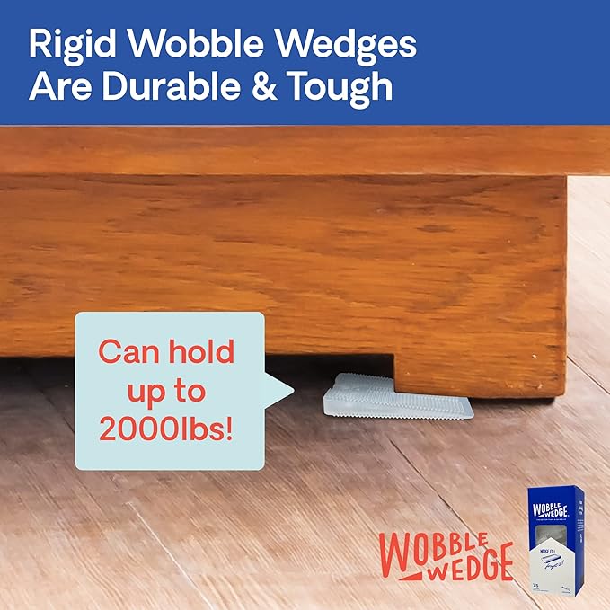 The Original Wobble Wedge Rigid Plastic Shims-MADE IN USA - Heavy-Duty Leveling Wedges for Furniture, Tables, Toilets, Home Improvement & Work Projects-Transparent Plastic Shim, Leveling Feet, 75 Pack