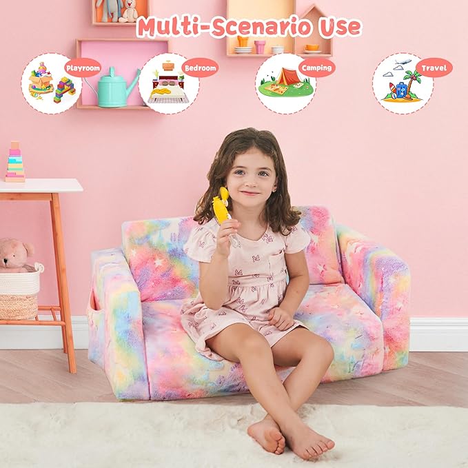 Toddler Chair Comfy,2-in-1 Soft Toddler Couch Fold Out for Kids,Convertible Sofa to Lounger,Gift for Girls and Boys Birthday,Unicorn,Large