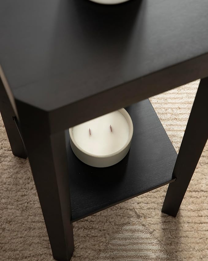 Kate and Laurel Talcott Modern Square Wood Drink Table, 12 x 12 x 28, Black, Transitional Decorative Two-Tier Pedestal Table for Use as Plant Stand Indoors or Living Room Decor Accent