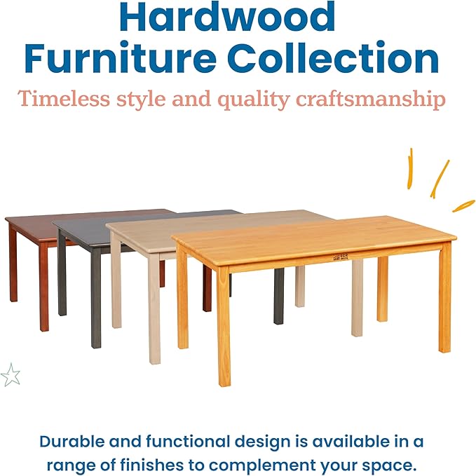 ECR4Kids 30in x 48in Rectangular Hardwood Table with 22in Legs, Kids Furniture, Grey Wash
