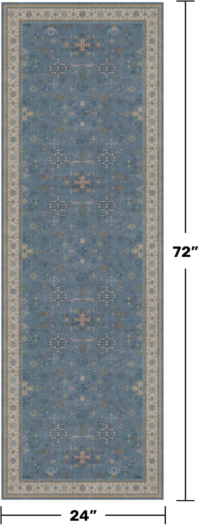 Boho 2x6 Non Slip Kitchen Rug Runner - Light Blue Washable Rug for Bathroom, Laundry Room, Hallway, Non Slip with Rubber Backing, Floral Eclectic Unique Runner Décor