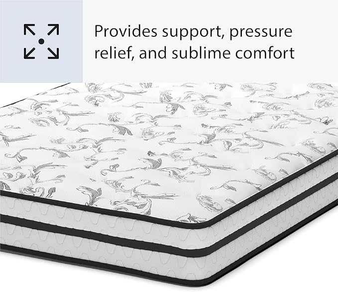 Signature Design by Ashley Full Size Chime 8 Inch Medium Firm Innerspring Mattress with Pressure Relief Quilt Foam, Fiberglass Free, Mattress In A Box