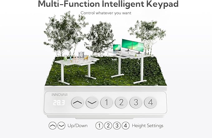 INNOVAR Glass Standing Desk with Drawers, 55×27.6 Inch Adjustable Stand Up Desk Quick Install Home Office Computer Desk, Super White
