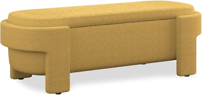KEIKI 51" Linen Ottoman Bench with Large Storage Space, Upholstered Seating Foot Rest Stool Furniture for Bedroom, Living Room, Entryway, Yellow