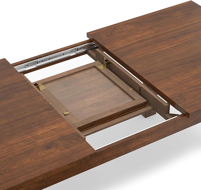 SIMPLIHOME Wilson Extendable Dining Table, Solid Wood Walnut Veneer, 60-76 x 36 inches, Transitional-Style Rectangular Expandable Kitchen Table for up to 6+ People