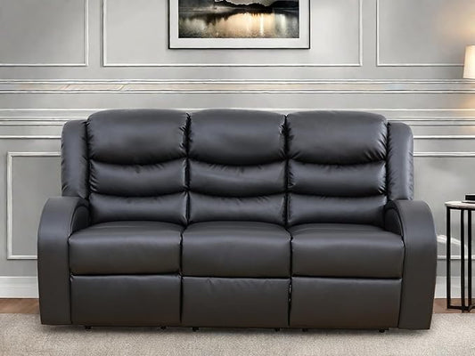 Leather Recliner Sofa Couch, 3-Seater Home Theater Seating Reclining Sofa, Power Reclining Couch with Cup Holders & Drop Down Table for Living Room Furniture Sets, Black