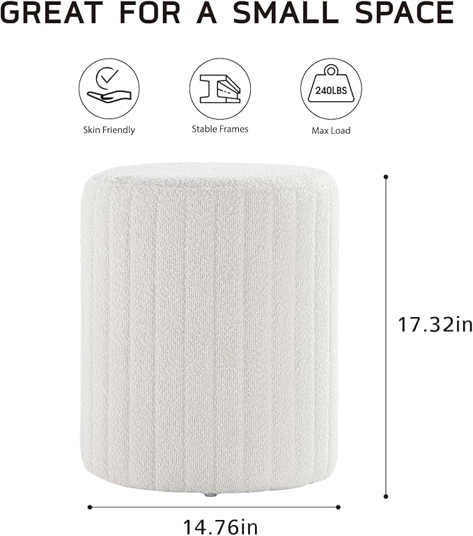 Get Set Style Modern Round Ottoman with Soft Padded Seat, Multifunctional Vanity Chairs for Makeup, Upholstered Footrest Stool Ottoman Foot Stool for Living Room, Bedroom