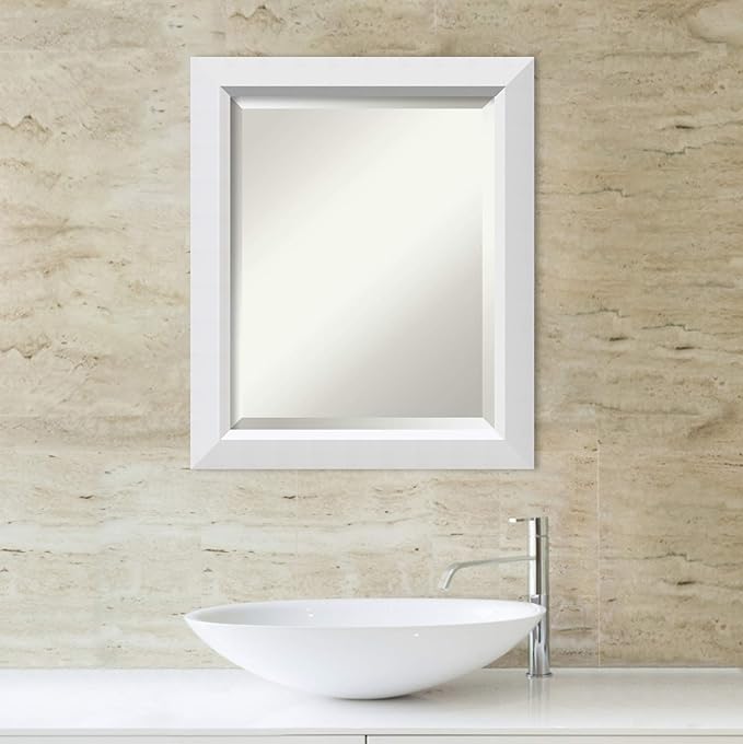 Amanti Art White Bathroom Mirror for Over Sink, 24x20 Blanco White Rectangle Vanity Mirror, Small Modern Contemporary Wood Frame, Hangs Horizonally and Vertically, Bathroom Wall Decor, Beveled Edge