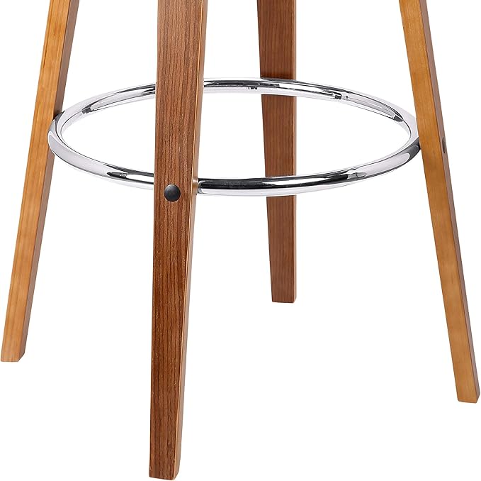 Armen Living Jayden Mid Century Modern Swivel Bar Stool for Kitchen Island Counter in Brown Faux Leather and Walnut Wood, 26" Seat Height