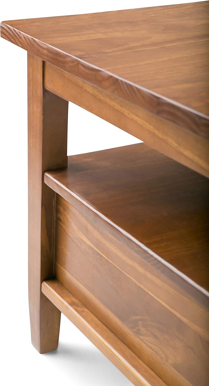 SIMPLIHOME Warm Shaker Coffee Table - 48 inch Wide Solid Wood Cocktail Table in Light Golden Brown, Transitional Living Room Table with 2 Storage Drawers and Open Shelf for Sitting Area or Lounge