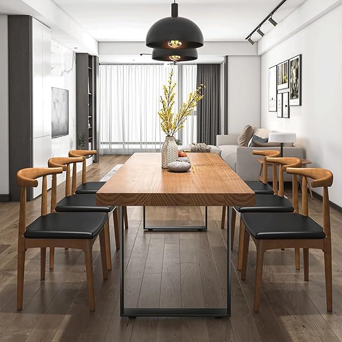 Stylish Modern Minimalist Solid Wood Dining Table with Sturdy Metal Base – Easy Assembly, Versatile Design for Dining Rooms, Living Rooms, and Offices