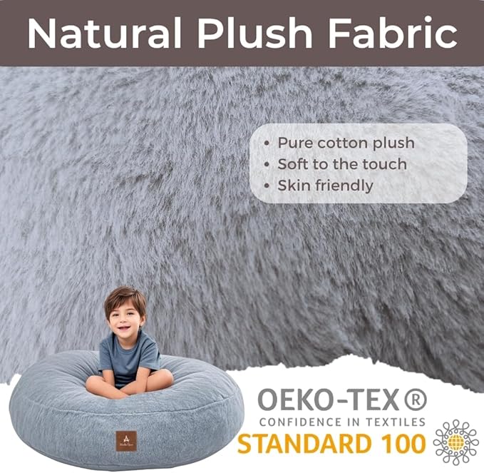 Wonder Space Bean Bag Chair – Soft Foam Filling | Removeable & Washable Cover | Ultra-Soft Plush Fabric - Minimalist Floor Cushion for Kids & Adults, Gaming, Reading and Relaxing, Grey