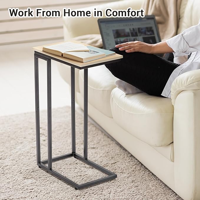 C-Shaped End Table, TV Tray Set of 2, Couch Side Laptop Table, for Living Room, Bedroom, Small Spaces, White, 2 Pack