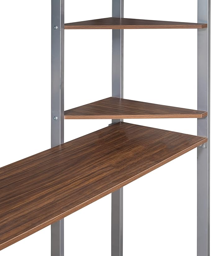 Full Size Metal Loft Bed with 2 Storage Shelves and 1 Desk,Steel Structure Bed Frame W/ 2 Build-in Ladders & Full-Length Guardrails,No Box Spring Needed,for Kids Teens Adults,Silver