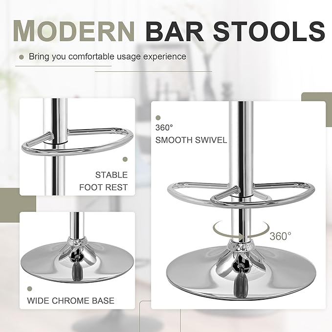 VECELO Bar Stools Set of 4, Adjustable Bar Stools, Bar Height Stools for Kitchen Counter