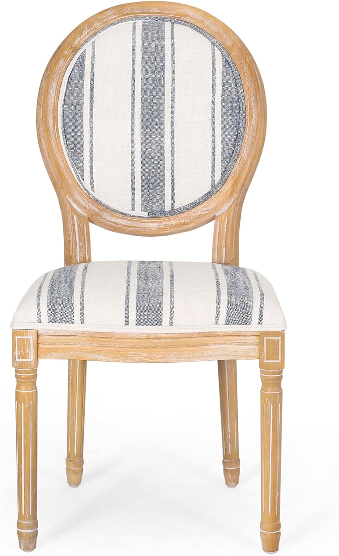 Christopher Knight Home Phinnaeus Dining Chair Set, Set of 2, Rubberwood, Dark Blue Line + Natural