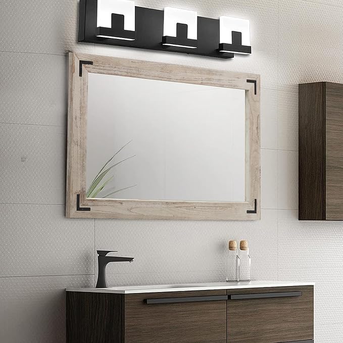 YOSHOOT Rustic Wooden Framed Wall Mirror, Natural Wood Bathroom Vanity Mirror for Farmhouse Decor, Vertical or Horizontal Hanging