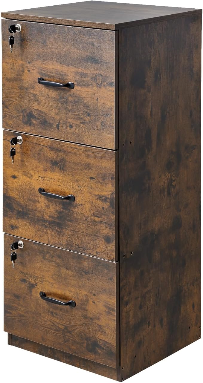 VEVOR 3 Drawer File Cabinet with Lock, Vertical Filing Storage Cabinets for Home Office, Heavy-Duty Locking Cabinet with 2-Level Adjustable Hanging Rod for A4/Letter/Legal Size File, Easy Assembly