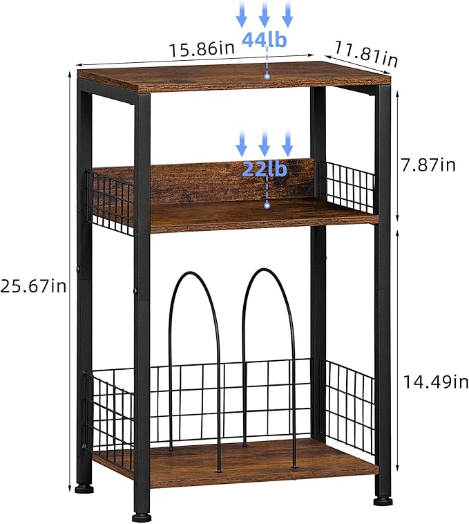 LELELINKY End Table with Storage, Brown Nightstand for Small Spaces,3 Tier Record Player Stand with Vinyl Storage Shelf, Sofa Couch Side Tables for Living Room Bedroom