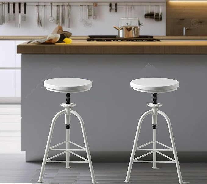 Modern Bar Stools Industrial Set of 2 Bar Stool Stool Farmhouse Kitchen Dining Chairs Swivel Wooden Top Rustic Shop Stools 24.4-28.3inch Height Adjustable