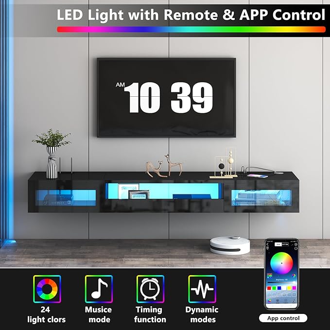 Floating TV Stand, 71" Floating Entertainment Center Wall Mounted,Floating Wall Mounted TV Shelf with Modern High Gloss tv Cabinet Media Console with Storage
